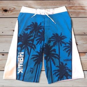 TONY HAWK Blue And White Palm Tree Swim Trunks